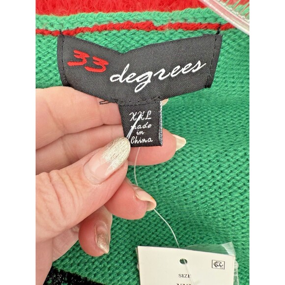 NEW 33 Degrees Women's XXL Green Red Cat Lover Ugly Christmas Sweater Party - Picture 10 of 15